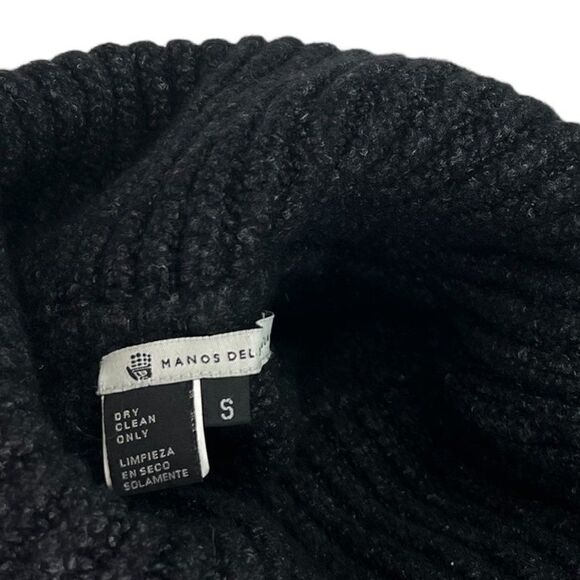 Manos del Uruguay Cropped Charcoal Gray Fringed Poncho Sweater Cowl Neck Size S - Picture 5 of 7